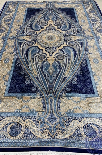 Персидский иранский Ковер Кум 001 синий от интернет-магазина Династия Хан